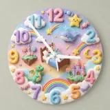 Pastel Dreamland Kids Room Wall Clock | Magical Dragon Castle Nursery Decor, Sweet Dreams Baby Shower Gift Keepsake (13.6 inch / 34.5 cm)