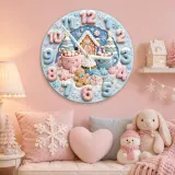 Pastel Winter Gingerbread Kids Room Wall Clock | Cute Hot Cocoa Snowman Nursery Decor, Sweet Holiday Baby Girl Gift (13.6 inch / 34.5 cm)