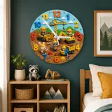 Construction Animals Kids Room Wall Clock | Little Builder Nursery Decor, Baby Boy Bedroom Makeover Birthday Gift (13.6 inch / 34.5 cm)