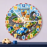 Racing Car Track & Animal Champions Kids Room Wall Clock