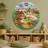 Farm Animals Kids Room Wall Clock | Bunny Farmer Nursery Decor, Baby Shower Birthday Gift Keepsake Toddler Room Art (13.6 inch / 34.5 cm)