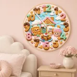 Waffle House Bakery Kids Room Wall Clock | Sweet Dessert Nursery Decor, Cute Birthday Gift For Girls (13.6 inch / 34.5 cm)