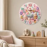 Pastel Candyland Kids Room Wall Clock | Sweet Treats Nursery Decor, Kawaii Ice Cream Girls Playroom Wall Decor Gift (13.6 inch / 34.5 cm)
