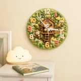 Happy Monkey Treehouse Kids Room Wall Clock | Safari Jungle Nursery Decor, Baby Boy Shower Gift & Wood Playroom Art (13.6 inch / 34.5 cm)