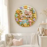 Safari Elephant & Flamingo Kids Room Wall Clock | Pastel Jungle Animal Nursery Decor, Beautiful Baby Shower Keepsake (13.6 inch / 34.5 cm)