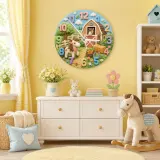 Cute Pony and Farm Barn Kids Room Wall Clock | Rustic Animal Nursery Decor, Baby Shower Gift for a Little Girls Room (13.6 inch / 34.5 cm)