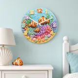 Clownfish Coral Reef Kids Room Wall Clock | Vibrant Underwater Ocean Nursery Decor, Baby Shower Gift For Boy Or Girl (13.6 inch / 34.5 cm)