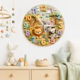 Safari Jungle Animals Kids Room Wall Clock | Cute Lion Elephant Nursery Decor, Playroom Baby Shower Boy Girl Gift (13.6 inch / 34.5 cm)