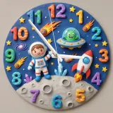 Astronaut and Alien Outer Space Kids Room Wall Clock | Galaxy Nursery Decor, Little Boys Bedroom Birthday Keepsake (13.6 inch / 34.5 cm)
