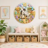 Sweet Mother & Baby Zebra Kids Room Wall Clock | Safari Animal Nursery Decor, Beautiful New Baby Shower Gift Keepsake (13.6 inch / 34.5 cm)