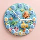 Cute Under The Sea Ocean Animals Kids Room Wall Clock | Marine Life Nursery Decor, Baby Boy Room Birthday Present (13.6 inch / 34.5 cm)