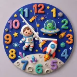 Outer Space Astronaut Kids Room Wall Clock | Alien Rocket Nursery Decor, Baby Boy Bedroom Birthday Gift Idea Keepsake (13.6 inch / 34.5 cm)