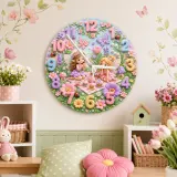 Magical Fairy Tea Party Kids Room Wall Clock | Enchanted Garden Nursery Decor, Pastel Girls Bedroom Birthday Present (13.6 inch / 34.5 cm)