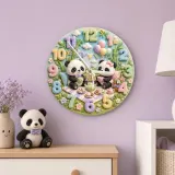Whimsical Panda Tea Party Kids Room Wall Clock | Pastel Bamboo Nursery Decor, Baby Shower Birthday Keepsake Present (13.6 inch / 34.5 cm)