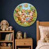 Woodland Tea Party Kids Room Wall Clock | Bunny Bear Nursery Decor, Sweet Baby Shower Birthday Gift (13.6 inch / 34.5 cm)