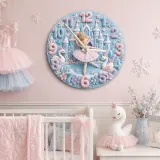 Winter Princess Ballerina Kids Room Wall Clock | Fairy Tale Castle Nursery Decor, Swan Theme Gift For Little Girls (13.6 inch / 34.5 cm)