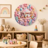Pastel Candy Carousel Kids Room Wall Clock | Cute Animal Nursery Decor, Sweet Baby Girl Bedroom Birthday Gift Idea (13.6 inch / 34.5 cm)