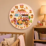 Waffle Shop Food Truck Kids Room Wall Clock | Sweet Bakery Nursery Decor, Cute Birthday Gift For Girls (13.6 inch / 34.5 cm)