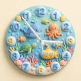 Cute Under The Sea Ocean Animals Kids Room Wall Clock | Marine Life Nursery Decor, Baby Boy Room Birthday Present (13.6 inch / 34.5 cm)