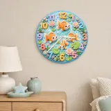 Whimsical Goldfish Pond Kids Room Wall Clock | Pastel Lotus Flower Nursery Home Decor, Sweet Newborn Baby Shower Gift (13.6 inch / 34.5 cm)