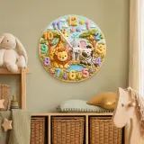 Safari Jungle Animals Kids Room Wall Clock | Cute Lion Elephant Nursery Decor, Unique Baby Shower Gifts for Newborns (13.6 inch / 34.5 cm)