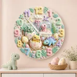 Reloj de pared infantil con dinosaurio bebé en tonos pastel | Decoración de guardería con dinosaurios que están a punto de eclosionar, regalos prehistóricos adorables para niños y niñas (34.5 cm)