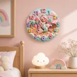 Pastel Mermaid & Sweet Treats Kids Room Wall Clock | Kawaii Candy Beach Nursery Decor, Cute Little Girls Bedroom Gift (13.6 inch / 34.5 cm)