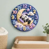 Sleeping Panda on Moon Kids Room Wall Clock | Dreamy Starry Night Nursery Decor, Beautiful Baby Shower Gift Keepsake (13.6 inch / 34.5 cm)