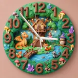 Enchanted Forest Dragon Fairy Kids Room Wall Clock | Magical Woodland Nursery Decor, Baby Boy And Girl Birthday Gift (13.6 inch / 34.5 cm)