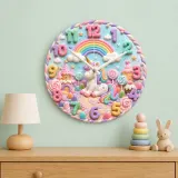 Unicorn Rainbow Candyland Kids Room Wall Clock | Magical Nursery Decor, Baby Girl Birthday Gift Art (13.6 inch / 34.5 cm)