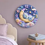 Sleeping Baby Dinosaur On Moon Kids Room Wall Clock