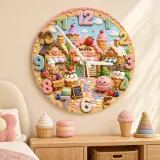 Waffle Sweet Shop Kids Room Wall Clock | Pastel Bakery Nursery Decor, Cute Little Girl Birthday Gift (13.6 inch / 34.5 cm)