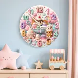 Pastel Candyland Kids Room Wall Clock | Sweet Treats Nursery Decor, Kawaii Ice Cream Girls Playroom Wall Decor Gift (13.6 inch / 34.5 cm)
