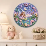Magical Fairy Pond Kids Room Wall Clock | Enchanted Forest Nursery Decor, Whimsical Baby Girl Room Birthday Keepsake (13.6 inch / 34.5 cm)