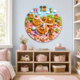 Waffle Breakfast Kids Room Wall Clock | Sweet Picnic Nursery Decor, Cute Playroom Birthday Gift (13.6 inch / 34.5 cm)