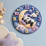 Sleeping Panda on Moon Kids Room Wall Clock | Dreamy Starry Night Nursery Decor, Beautiful Baby Shower Gift Keepsake (13.6 inch / 34.5 cm)