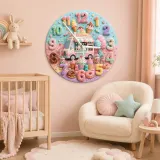 Pastel Ice Cream Truck Kids Room Wall Clock | Sweet Candyland Nursery Wall Decor, Cute Baby Girl Bedroom Birthday Gift (13.6 inch / 34.5 cm)