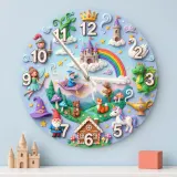 Magical Fairytale Kids Room Wall Clock | Castle Dragon Unicorn Nursery Room Decor, Birthday & Baby Shower Keepsake (13.6 inch / 34.5 cm)