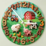Farm Animals Barnyard Kids Room Wall Clock | Red Tractor Cow Pig Nursery Decor, Baby Boy Girl Birthday Keepsake Gift (13.6 inch / 34.5 cm)