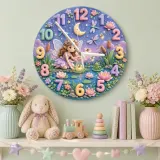 Magical Fairy Pond Kids Room Wall Clock | Enchanted Forest Nursery Decor, Whimsical Baby Girl Room Birthday Keepsake (13.6 inch / 34.5 cm)