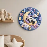 Sleeping Panda on Moon Kids Room Wall Clock | Dreamy Starry Night Nursery Decor, Beautiful Baby Shower Gift Keepsake (13.6 inch / 34.5 cm)