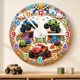 Reloj de pared para habitación infantil de Monster Truck Racing | Decoración de vehículos para la sala de juegos, regalo de cumpleaños para hijo, sobrino o nieto (34.5 cm)