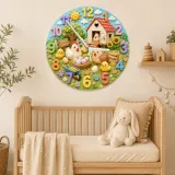 Cute Farm Chickens Kids Room Wall Clock | Baby Chick Nursery Decor, Playroom Wall Art, Sweet Birthday Gift Keepsake (13.6 inch / 34.5 cm)