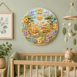 Playful Safari Cheetahs Kids Room Wall Clock | Jungle Animal Nursery Decor, Birthday Keepsake Gift For Boys & Girls (13.6 inch / 34.5 cm)