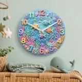 Pastel Ocean Coral Reef Kids Room Wall Clock | Under The Sea Nursery Decor, Cute Baby Girl Birthday Gift Keepsake (13.6 inch / 34.5 cm)