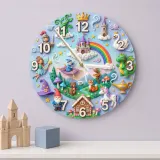 Magical Fairytale Kids Room Wall Clock | Castle Dragon Unicorn Nursery Room Decor, Birthday & Baby Shower Keepsake (13.6 inch / 34.5 cm)