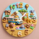 Safari Ice Cream Truck Kids Room Wall Clock | Sweet Jungle Animal Nursery Decor, Toddler Playroom Birthday Gift Art (13.6 inch / 34.5 cm)