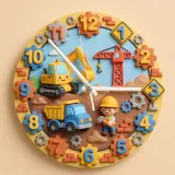 Construction Trucks Kids Room Wall Clock | Digger & Crane Nursery Decor, Little Builder Boy Birthday Gift Keepsake (13.6 inch / 34.5 cm)