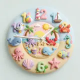 Pastel Ocean Animals Kids Room Wall Clock | Cute Under The Sea Nursery Decor, Best Baby Shower Gift For Boys And Girls (13.6 inch / 34.5 cm)