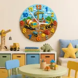 Construction Trucks Kids Room Wall Clock | Digger And Excavator Nursery Decor, Toddler Boy Playroom Birthday Present (13.6 inch / 34.5 cm)
